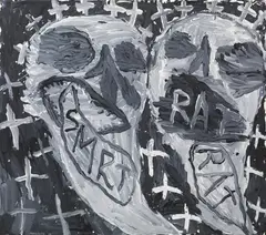 Peter Pongratz, Totenklage, 1992, acrylic on canvas; framed