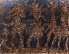 Peter Pongratz, Nachtjäger, 1977, tempera on canvas; framed