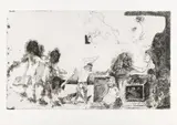 Alfred Hrdlicka, Study sheet with Nurejew, 1979, etching, dry point, chopping knife on copper