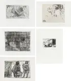 Alfred Hrdlicka, Mixed lot: 5 prints, etching, mezzotint, emery paper scraped, dry point, roulette on zinc/copper