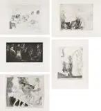 Alfred Hrdlicka, Mixed lot of 5 prints, etching, aquatint scraped, burin, chopping knife, roulette and dry point on copper