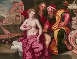 Susanna and the Elders by The Master of the Prodigal Son, oil on panel, sold Dec 2020