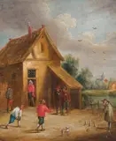 Thomas van Apshoven, Peasants playing skittles, oil on panel