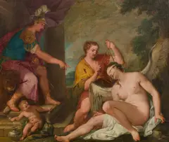 Giovanni Segala, Allegory of virtue and vice - reason (ratio) restraining (temperantia) greed (avaritia), oil on canvas