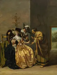 Elegant couple consulting a fortune teller by Jakob Duck, c. 1640, oil on panel, offered Dec 2020