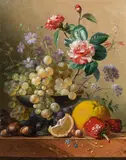 Georgius Johannes Jacobus van Os, Still life with camellia amongst fruits in a silver bowl, 1834, oil on canvas