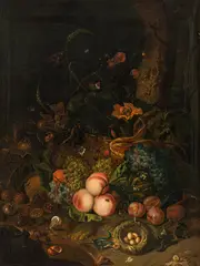Rachel Ruysch, Fruit still life with bird's nest, oil on canvas