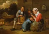 Gillis van Tilborgh, Family with bird cages, oil on panel