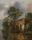Klaes Molenaer, River landscape with view of a town, oil on panel
