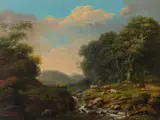 River landscape with resting shepherd and his flock by Johann Christian Klengel, c. 1790/1800, oil on panel, parqueted, sold Dec 2020