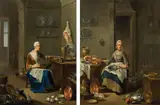 Justus Juncker, Kitchen maids at work (counterparts), oil on panel