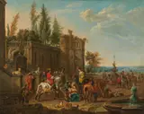 August Querfurt, Elegant hunting party in a palace garden, 1726, oil on canvas