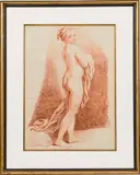 Charles André van Loo, Female nude, red chalk on paper, watermark, fleur-de-lis
