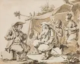 Tiberius Dominikus Wocher, At rest, pen, wash, mounted