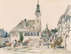 Rudolf von Alt, Town hall in Mödling near Vienna, watercolour on paper