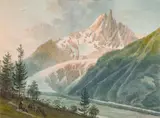 Maurice-Abraham Alméras, Aiguille du Dru in the Mont Blanc massif, watercolour on paper