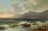 Carl Hasch, Fishermen on the seashore, oil on panel