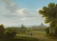 Carl Steinböck, View of the outskirts of Vienna with Church of St. Charles, oil on canvas