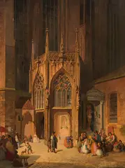 Karl Wurbs, Exterior of St. Stephen's Cathedral, at the Singertor, oil on panel