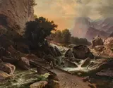 Vinzenz Kreuzer, River landscape in Ramsau, 1874, oil on canvas on hardboard
