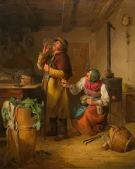 Eduard Ritter, A peasant drinking - a carter's reward, 1840, oil on panel
