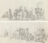 Markus Pernhart, Travelling party (recto) / hunting party (verso), pencil on paper