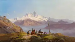 Markus Pernhart, Großglockner mountain range across Matreier-Törl, oil on canvas