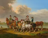 Johann Bap. Ii. Dallinger von Dalling, Towpath horses on the riverbank, 1851, oil on panel