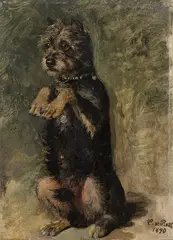 Caspar von Reth, Ein Hund macht Männchen, 1890, oil on paper on wood