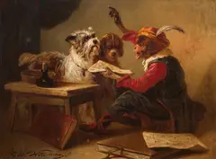 Zacharias Notermann, The monkey as teacher, oil on panel