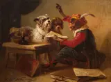 Zacharias Notermann, The monkey as teacher, oil on panel