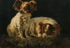 Simon Simonsen, Two spaniels, 1877, oil on canvas