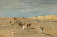 Albert Richter, Caravan near Djarabub in the Libyan Desert, 1889, oil on canvas on cardboard