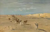 Albert Richter, Caravan near Djarabub in the Libyan Desert, 1889, oil on canvas on cardboard
