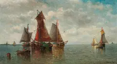 Auguste Musin, Calme sur L'Escaut en Hollande" (Peace on the Scheldt in Holland), oil on panel