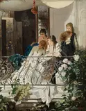 Josef Gisela, Young women on a balcony, oil on canvas