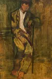 László Mednyánszky, Seated man, oil sketch on panel on chipboard