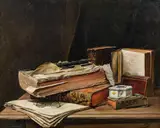Adolphe Baye, Still life with books, oil on canvas