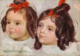 Maurice Denis, Porträts of Bibiane and Alice de la Laurencie with red ribbons