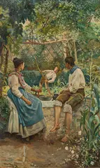Rafael Latorre Viedma, In the garden, oil on canvas