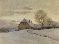 Thomas Leitner, Winter landscape with farmstead, 1923, oil on cardboard