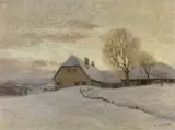 Thomas Leitner, Winter landscape with farmstead, 1923, oil on cardboard