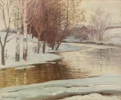 Anton Reckziegel, Winter's eve, oil on canvas