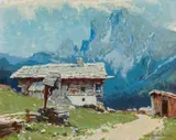 Karl Ludwig Prinz, Farm in the Pragser valley, Dolomites, c. 1915, oil on cardboard