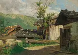 Hans Ranzoni, Farm houses in Hofgastein, 1918, oil on cardboard