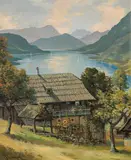 Reinhart Schinzel, Lake Ossiach, oil on cardboard