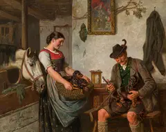 Adolf Eberle, The proud dachshund, oil on panel