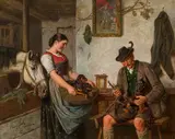 Adolf Eberle, The proud dachshund, oil on panel