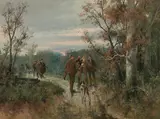 Adolf Kaufmann, Hunting party in the forest, oil on canvas