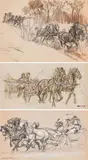 Ludwig Koch, mixed lot of 3 pieces: Horse-drawn carriages, 1922, chalk, India ink and opaque white on paper; unframed